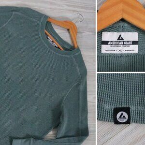 American Giant Thermal Shirt Mens XL Teal Waffle Long Sleeve Made USA Crewneck